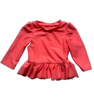 Cat & Jack Rash Guard Swim Top 6-9M Coral Pink Long Sleeve Peplum UPF Baby Girl
